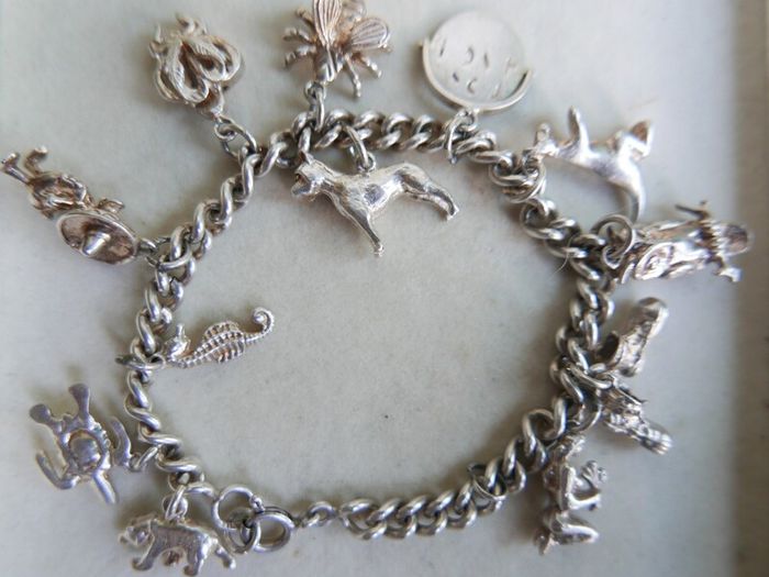 Vintage Heavy Sterling Silver Charm Bracelet length 7" - 37,9g