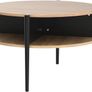 Wood Round Coffee Table with 2 Tier Storage Partitioned Shelf Industrial Modern Design Sofa Table for Living Room Image 4
