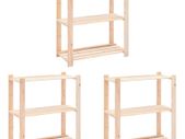 3-Tier Storage Racks 3 pcs 80x38x90 cm Solid Pinewood 150 kg