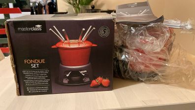Cast Iron Red Fondue Set