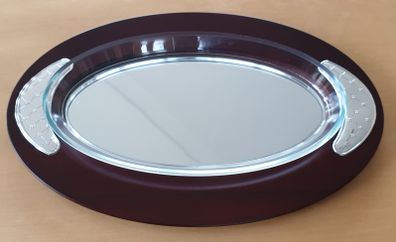 Serving Salver, Wood, Glass with Silver Trim