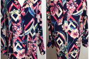 Marks and spencer navy blue bold floral shirt blouse size 14 price includes postage