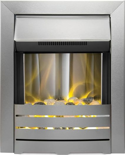 NEW SALE | Helios Brushed Steel Electric Fire with Pebble Bed Glow Effect