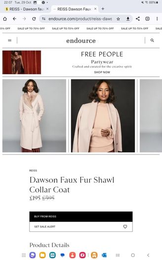 Reiss Long Wool Coat - Removable Faux Fur Collar - UK 10 BNWT RRP 475