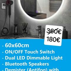 LED Bathroom Mirror 60cm Antifog Bluetooth Speaker