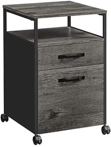 Filing cabinet with 2 drawers, mobile office cabinet with wheels, mobile pedestal, open compartment, hanging files, stable steel frame, industrial design, anthracite gray-black