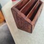 Vintage carved wooden letter organizer rack -1970s- front panel w/ floral design Image 9