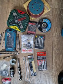 Large collection of drill bits and jigsaw blades