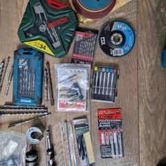 Large collection of drill bits and jigsaw blades