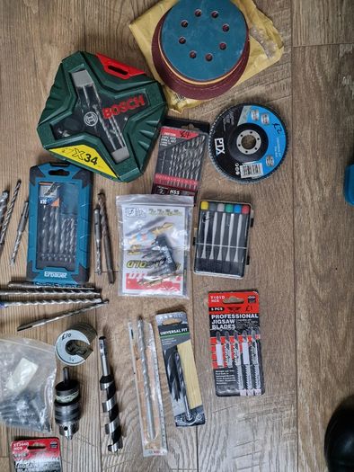 Large collection of drill bits and jigsaw blades