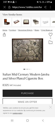 Rare and valuable Italian Mid Century Modern Jatoba and Silver Plated Cigarette Box look at all pictures