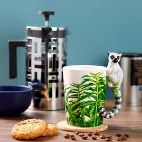 Lemur with Jungle Decal Ceramic Shaped Handle Mug