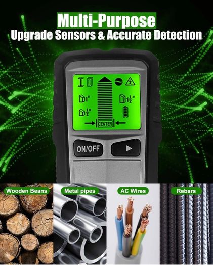 5 in 1 Stud Finder Wall Scanner - Stud Detector Wall Finder Edge Center Finding Electronic Stud Sensor Beam Joist Detector with LCD Display for Wood AC Wire Metal Studs Cable Joist Detection