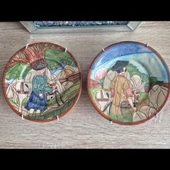 Pair of Vintage Hand-Painted Portuguese Ceramic Wall Plates - Signed 1994