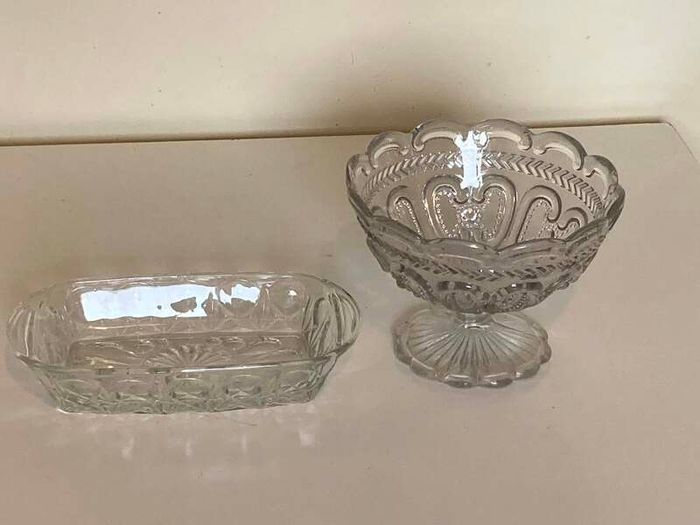Vintage Pressed Glass Serving Set | Pedestal Bowl & Serving Tray