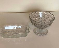 Vintage Pressed Glass Serving Set | Pedestal Bowl & Serving Tray