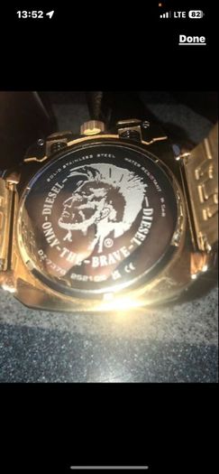 Diesel Watch Original box Brand new An oversized case, multi-layered black chronograph dial, and thick multi-link bracelet make the gold-tone Diesel BAMF watch a force  Case