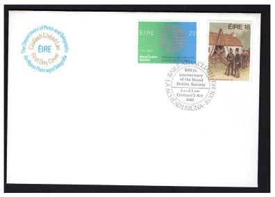 1981 Ireland Anniversaries: Land Law (Ireland) Act 1881. Royal Dublin Society 1731-1981 Commemorative Stamps P&T First Day (FDC)