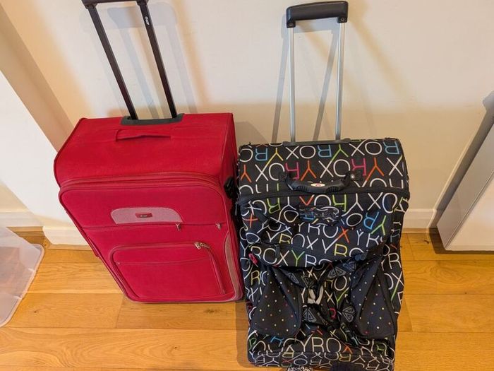 Set of 2 Rolling Luggage Bags- Roxy Duffel / Suitcase & Large Red Checked Bag