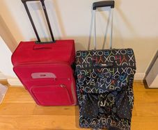 Set of 2 Rolling Luggage Bags- Roxy Duffel / Suitcase & Large Red Checked Bag