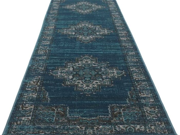 Vintage Vega, Rug, Modern carpets, 80 x 300 cm, Rectangular, Low, Living Room, Dining Bedroom, Kitchen, Hallway, Dry Clean Only, oeko_tex_100, Dark Blue Turquoise