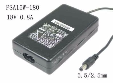 PHIHONG PSA15W-180 Switching AC Adapter- Laptop 18V 0.8A, 5.5/2.5mm,2-Prong,Used