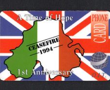 1995 Ireland DIT Phone Card celebrating 1st Anniversary of Ceasefire 1994 noting A Time of Hope