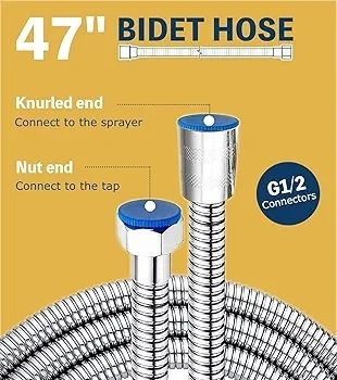 Handheld Bidet Sprayer Kits for UK Toilet Douche_ Shattaf Bidets with Bidet Hose, Spray Holder and T-Adapter  Glossy Silver