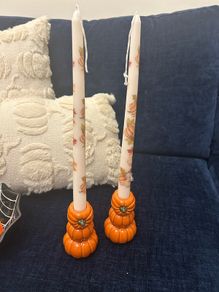 Pumpkin Candle holder & candles x2
