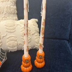 Pumpkin Candle holder & candles x2