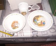 Beautiful Old Set of Wedgewood Peter Rabbit Porcelain Cup Plate and Bowl