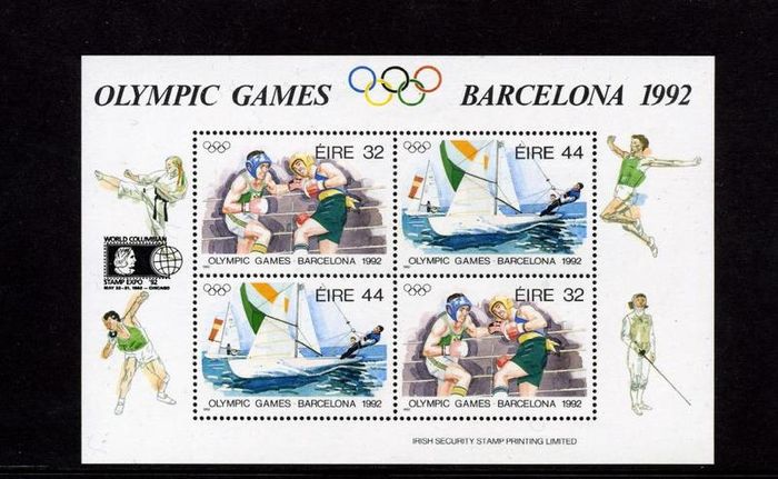 1992 Ireland World Columbian Expo overprinted on Olympics Commemorative Stamps Mint Never Hinged (MNH). Hibernian FX25