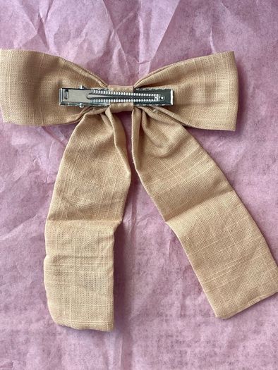 Beige Embroidered Bunny Hair Bow Clip
