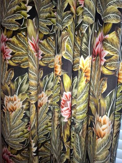 Velvet jungle curtains 66 x 72 with matching cushions.