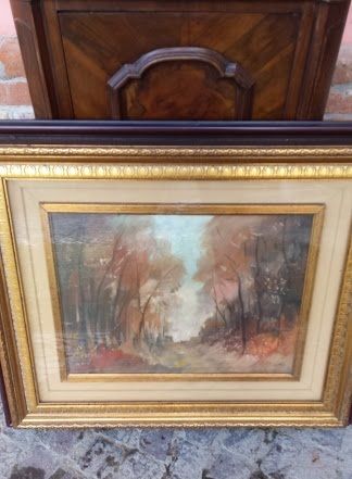 Vintage Oil On Canvas Landscape Wood 40 x 30 cm