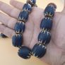 Antique Venetian Style Chevron Big Blue Glass Beads Strand Image 7