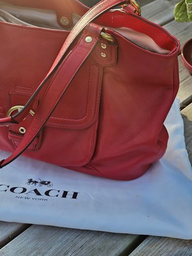 Coach Red Pebble Leather Hand/Shoulder Bag / NEW