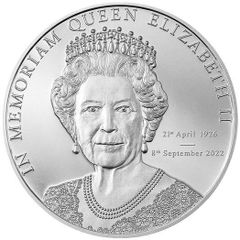 2022 Cook Islands 5 Dollars 1 Oz Silver Coin - In Memoriam Queen Elizabeth II. Proof.(In Capsule)
