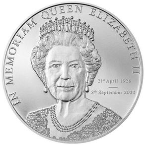 2022 Cook Islands 5 Dollars 1 Oz Silver Coin - In Memoriam Queen Elizabeth II. Proof.(In Capsule)