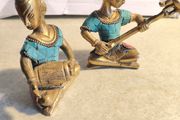 SET OF 2 Craft Vatika Musical Ladies with Inlay Work Pair of Brass Statues, 31/2 Inches Height   Pure Handmade and Stone Work Multi Idol