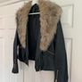 F&F Black Leather Jacket with Fur Collar Image 2