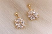 Wedding Bridal Crystal Baguette Gold Tone Earrings