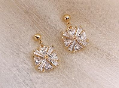 Wedding Bridal Crystal Baguette Gold Tone Earrings