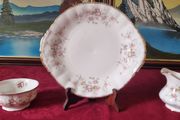 3 Piece Royal Albert / Paragon Victoriana Rose Bone China Gold Gilt Cake Plate, Sugar Bowl And Milk Jug Set Made In England