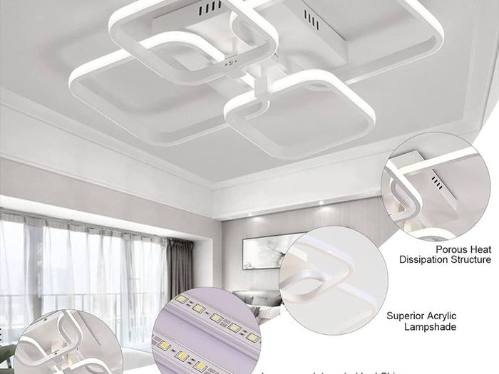 FLASH SALE Modern LED Ceiling Light with 4 White Squares, 60W Flush Mount Pendant Light, Acrylic Chandelier for Living Room Bedroom Dining Room, 6000K Cool White Light