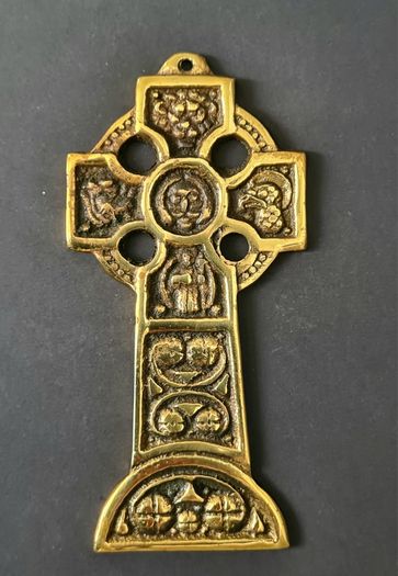 Vintage Brass Celtic Cross Wall Hanging  Irish Religious Decor, High Cross Plaque