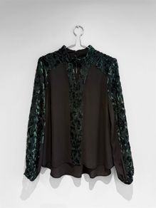Pre Owned Coast Green Velvet Burnout Blouse with Sheer Sleeves