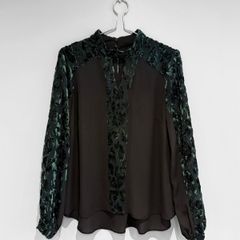 Pre Owned Coast Green Velvet Burnout Blouse with Sheer Sleeves