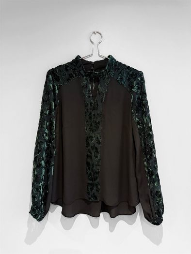 Pre Owned Coast Green Velvet Burnout Blouse with Sheer Sleeves