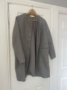 Womens Grey no collar long coat from H&M brand new no tags need gone ASAP due to house clearance